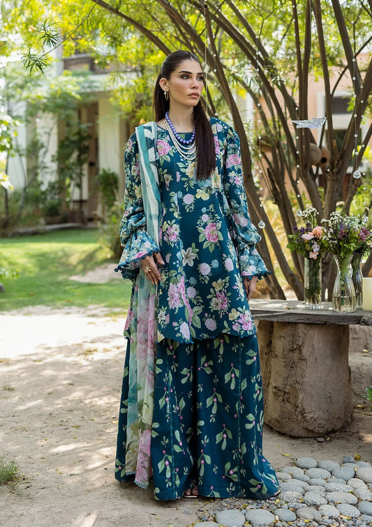 AZURE FERN DIGITAL PRINTED LAWN FRONT AND DIGITAL PRINTED CHIFFON DUPATTA FROM ELAF PRINTS WITH CHIFFON DUPATTA COLLECTION 2025.