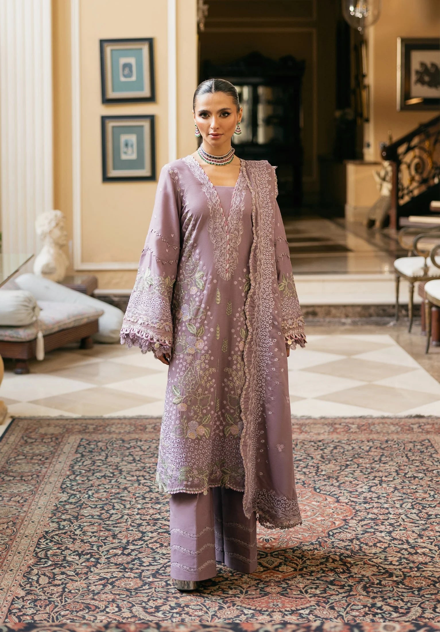 LILIQUE in EMBROIDERED KARANDI FRONT and EMBROIDERED KARANDI SHAWL 