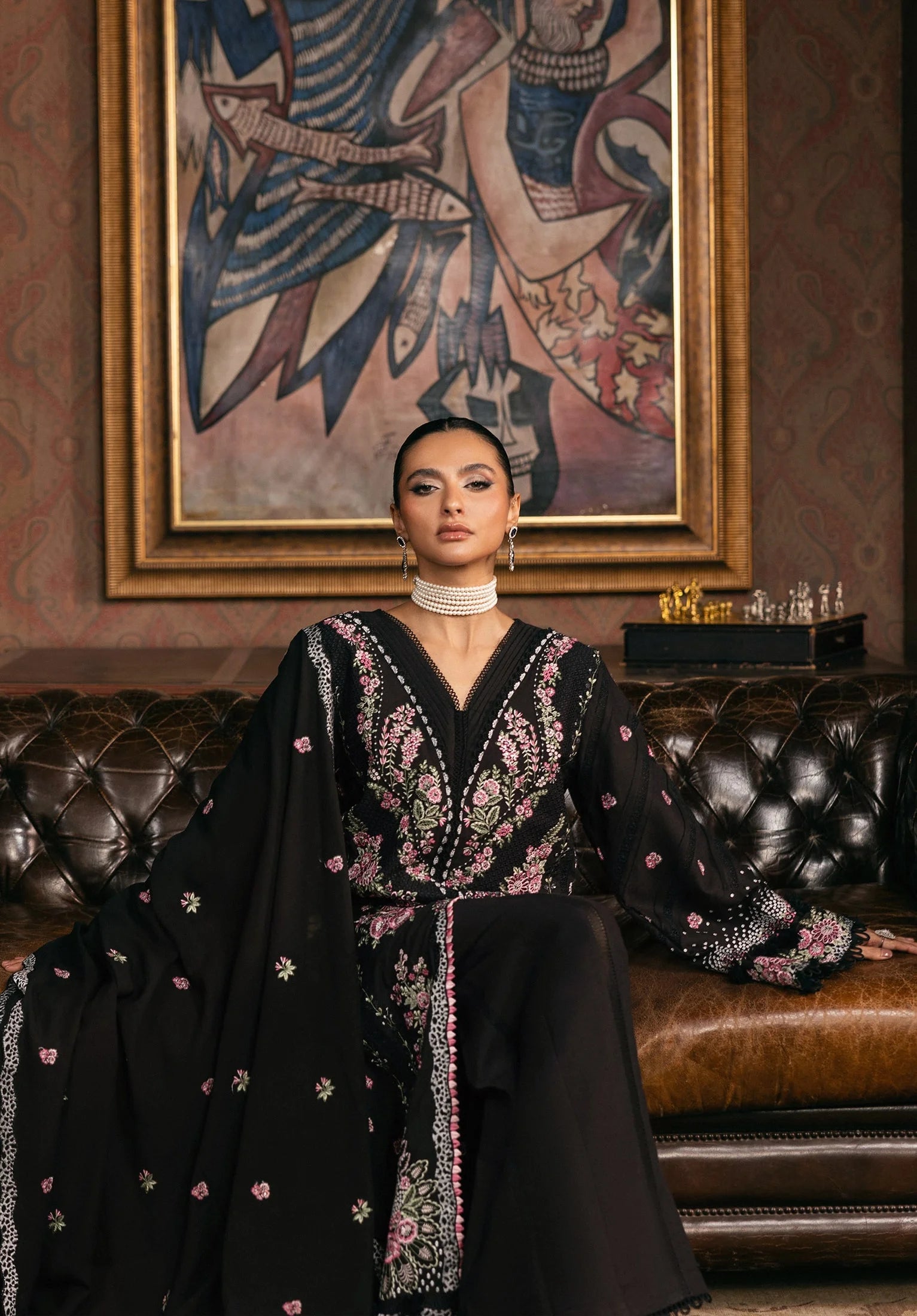 Close up image of NIGHTBELLE EMBROIDERED SHAWL.