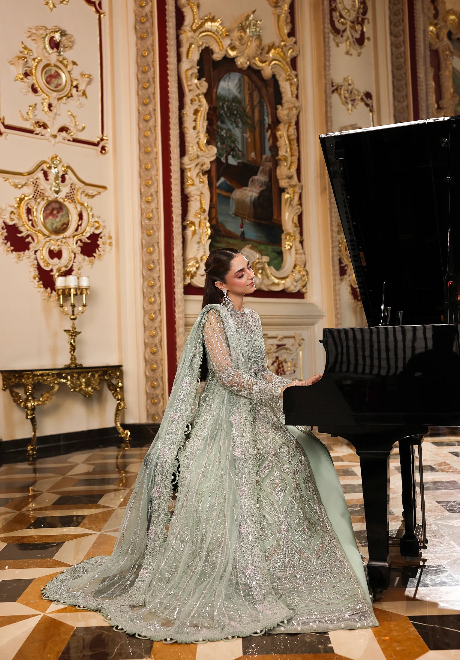 DIANA EMBROIDERED POLY NET HAND EMBELLISHED FRONT YOCK and EMBROIDERED POLY NET DUPATTA + DUPATTA PALLU BORDER from STARDOM - FORMAL HANDWORK '25
