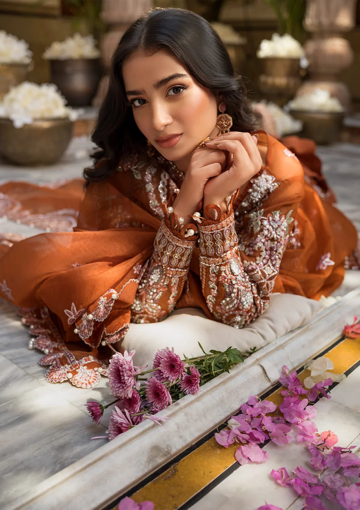 closeup image of  Embroidered Organza Hand Embellished Sleeves