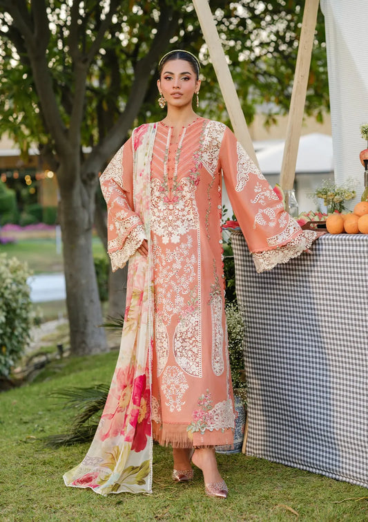 AUTUMN DREAM EMBROIDERED LAWN LASERWORK FRONT PANEL and DIGITAL PRINTED CHIFFON DUPATTA from ELAF LUXURY LAWN 2025 vol 2