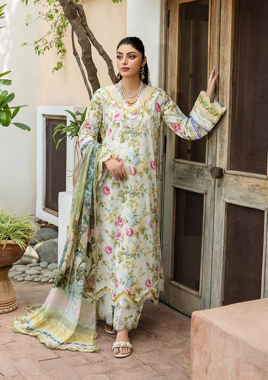 GLADIOLUS GRACE DIGITAL PRINTED LAWN FRONT AND DIGITAL PRINTED CHIFFON DUPATTA FROM ELAF PRINTS WITH CHIFFON DUPATTA COLLECTION 2025.
