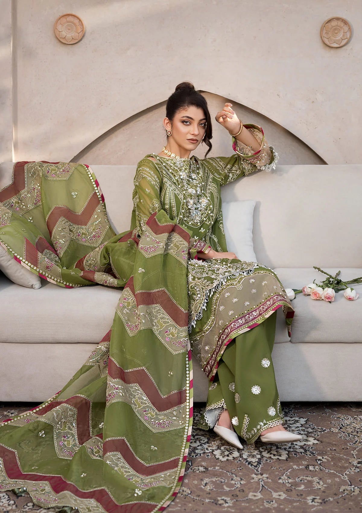 Another front image of PARWAANA in beautiful olive green color.