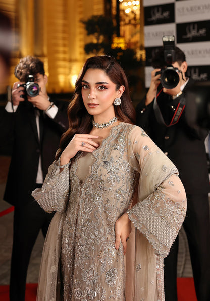 Close up image of STARDUST EMBROIDERED ORGANZA HAND EMBELLISHED FRONT.