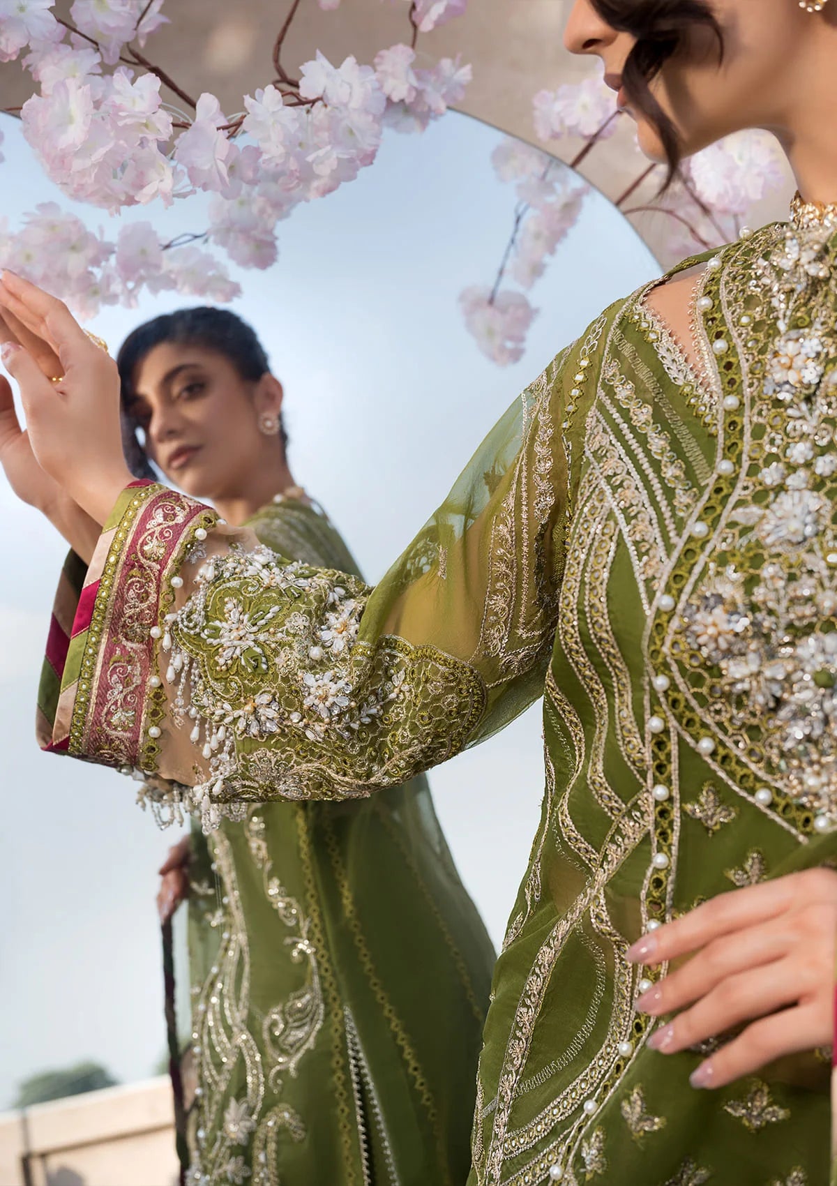 beautiful closeimage of Embroidered Organza Hand Embellished Front.