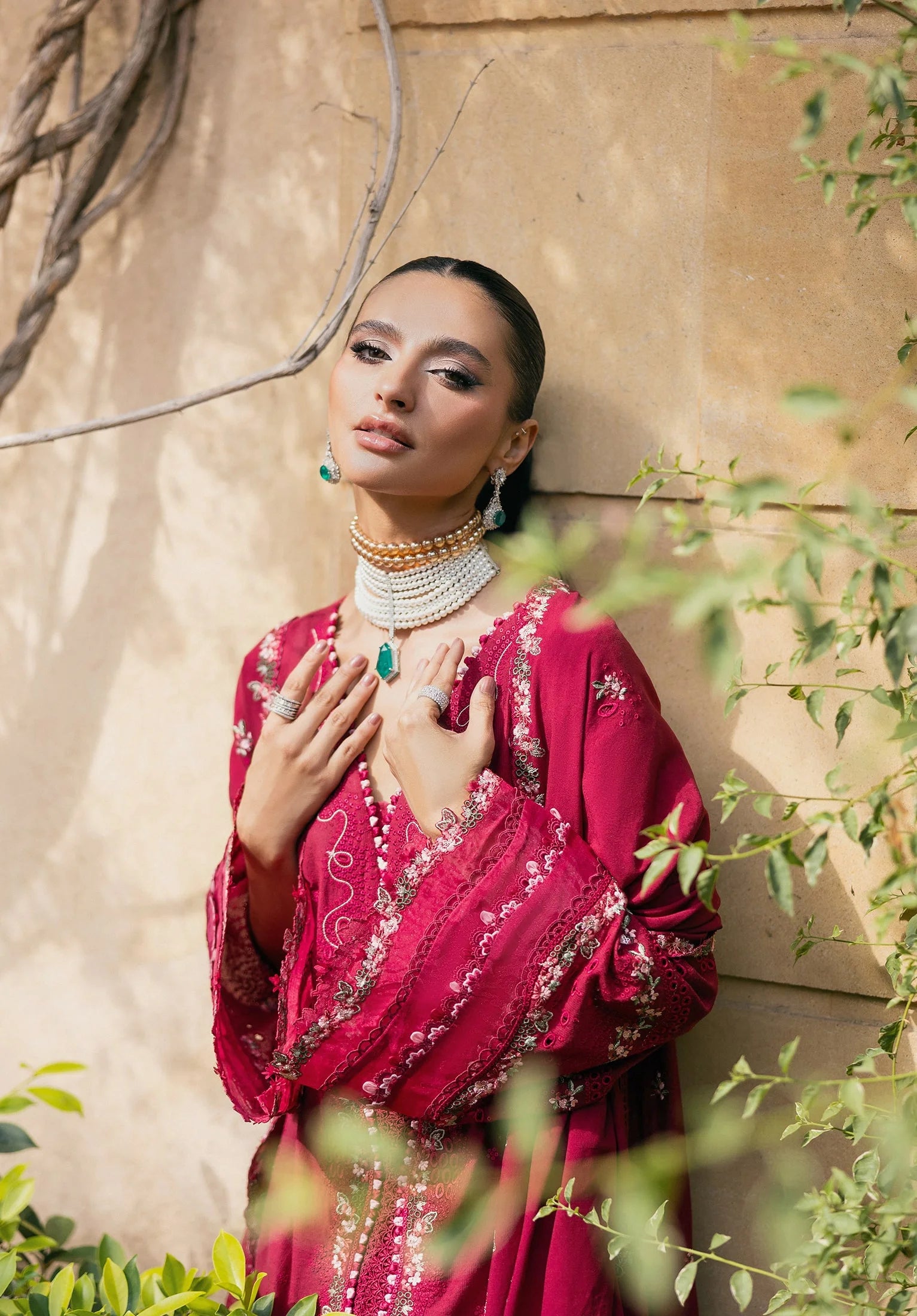 Close up image of VELVROSE EMBROIDERED SHAWL.